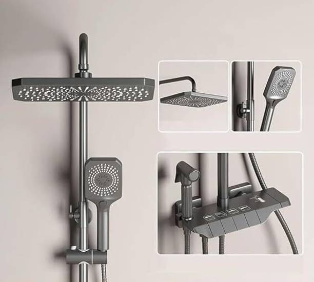 Prossimagen Shower Panel Piano 4 in 1 Modular Rainfall & Hand Shower, Overhead Rectangle Shower, Single Lever Wall Mixer, Heavy Brass Body, (Grey Color)