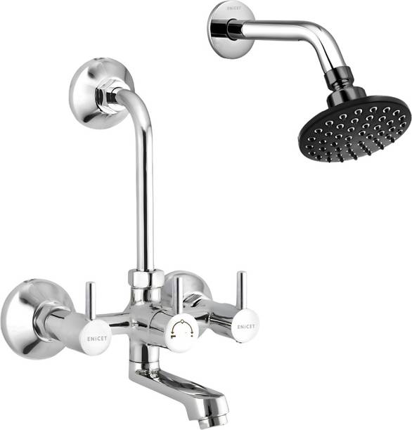 ENICET Brass Wall Mixer with Shower, 190mm Long L Bend Pipe, Wall mixer for bathroom, Hot & Cold Water Mixer Tap, Heavy Duty Brass Body, 7 Year Warranty, rain flow