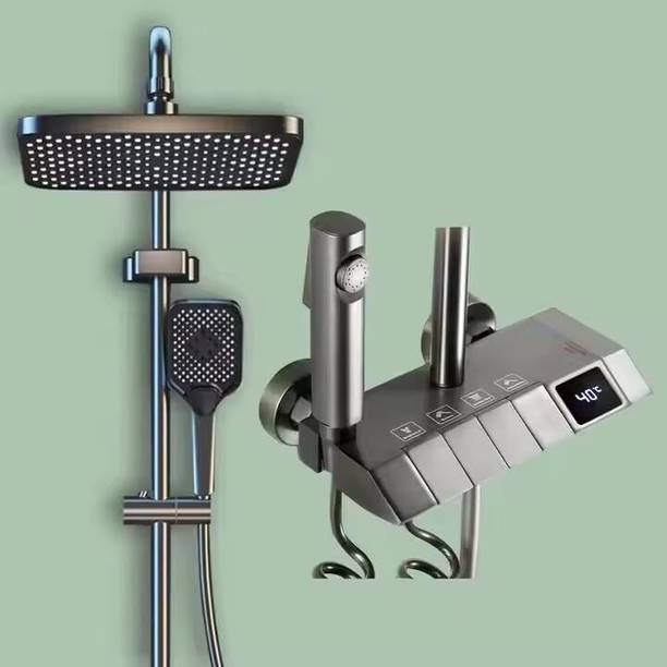 Prossimagen Thermostatic Shower Panel Full Set Temperature Display Shower Set 4 In 1 Function | Mixer Shower System Hot & Cold | Hand shower | overhead Shower Jet Spray | Shower For Bathrooms (Gun Grey)