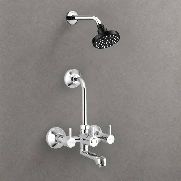 ENICET Brass Wall Mixer with Shower, 190mm Long L Bend Pipe, Wall mixer for bathroom, Hot & Cold Water Mixer Tap, Heavy Duty Brass Body, 7 Year Warranty, rain flow