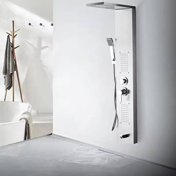 Prossimagen Shower Panel Thermostate Stainless Steel Shower Panel 5 in One With LED Display, Tower System, Rainfall Shower, Body Massage Spray, Temperature Display, Wall Mount Shower Panel (chrome)