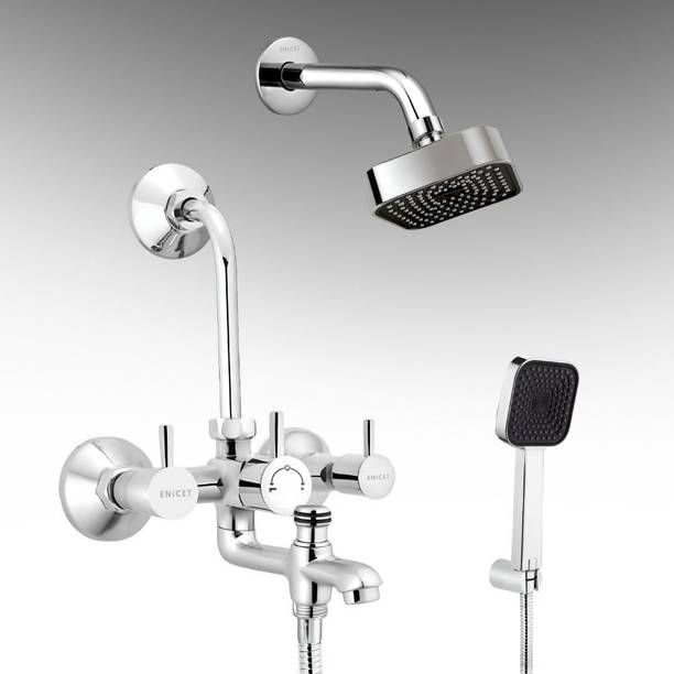 ENICET N53 BRASS BUILD Wall Mixer 3 in 1 with Overhead Shower and hand shower Full Set Wall mixer with shower and handshower (FE122 OSHS) rain flow