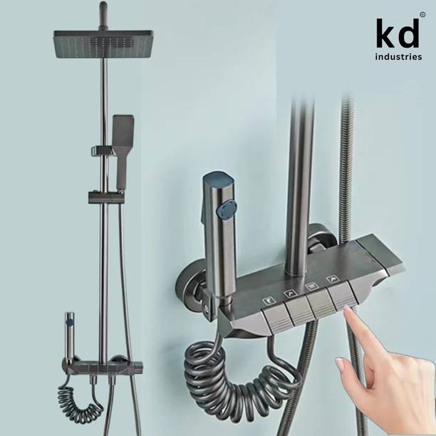 KD INDUSTRIES Luxury Piano Shower Full Set | Shower Panel | Shower Head | Hand Shower | Bidet Spray Gun (Dark Grey) (Anti-Stain) (High Durability) Thermostatic Shower