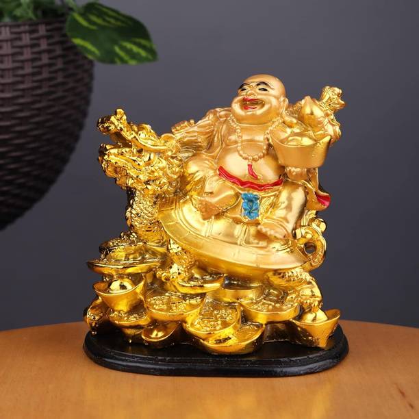 BLADESMITH Golden Laughing Buddha Wealth Statue Decorative Showpiece  -  15 cm