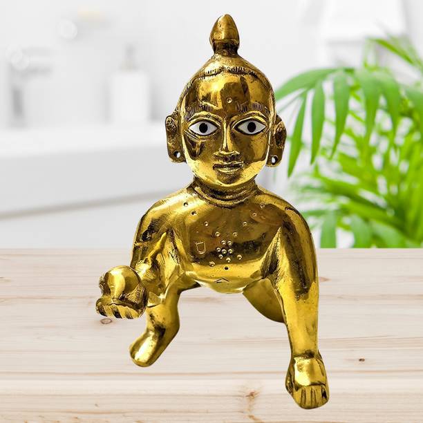 Yashodanandan Sitting Krishna Statue, Laddu Gopal / Kanha ji / Thakur ji Decorative Showpiece Decorative Showpiece  -  6 cm