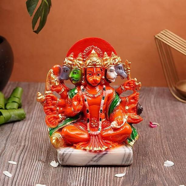 Suthar's Panchmukhi Hanuman Ji Multicolor God Idol for Home Decor Decorative Showpiece  -  14 cm