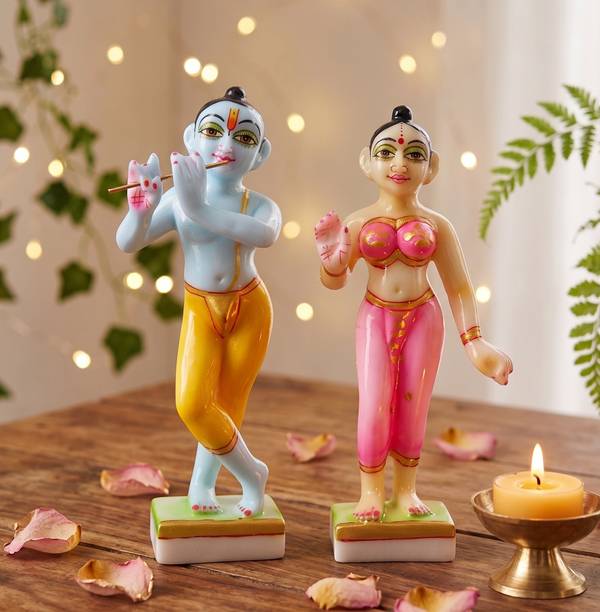 GW Creations Radha Krishna Marble Idol Set for Mandir, Living Room & Festive Decoration Decorative Showpiece  -  22 cm
