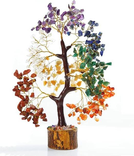 Multiagate 7 Chakra Stones - Feng Shui Decor - Chakra Tree of Life - Gemstone Tree Decorative Showpiece  -  15 cm