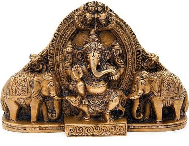 SP Handicrafts Metal Wall Hanging Ganesha Idol with Elephant Pair Decorative Showpiece  -  12 cm