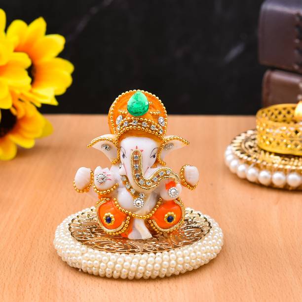UniqueArt Lord Ganesha Idol Figurine Showpiece Hindu Polyresin Car Dashboard Decorative Showpiece  -  3.5 cm