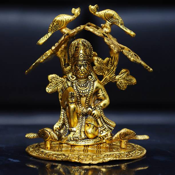 Chhariya Crafts Metal Hanuman Idol Bajrangbali Statue Sitting Under Tree Decorative Showpiece  -  20 cm