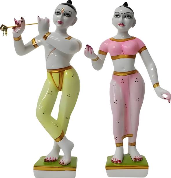 HUBZONES Marble Dust Iskon Radha Krishna Statue, Radhey Shyam Idol, Multicolor, 1 Piece Decorative Showpiece  -  23 cm