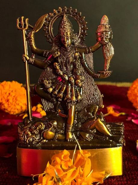 sanskaari durga maa Kali Murti Antique Gold Metal Statue Decorative Showpiece  -  12 cm
