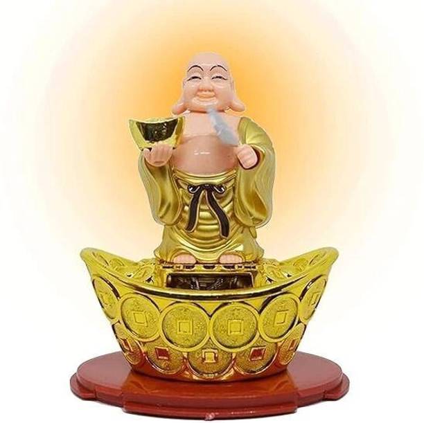 Pnoted PNOTED Solar Laughing Buddha Waving Fan & Moving Head for Feng Shui Showpiece Decorative Showpiece  -  14 cm