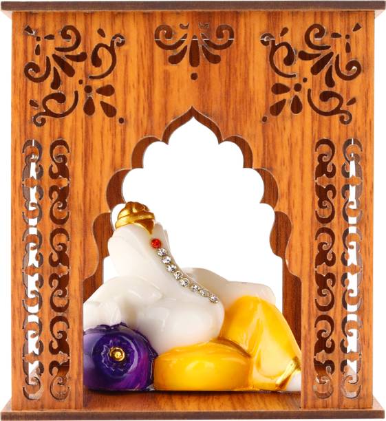 Jagriti Enterprises siddhivinayak marble idol with wooden mandir for car dashboard Engineered Wood Home Temple