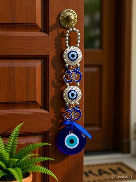 sculpmart Dual OM with 2 Evil Eye For Main Door Hanging| Room Enterance| Decor &Positivity Decorative Showpiece  -  25 cm