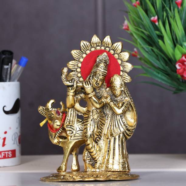 KridayKraft Metal Radha Krishna Standing With Cow Statue for Decorative Home office and Gifts... डेकोरेटिव शोपीस  -  16 cm