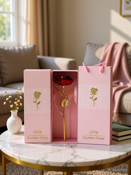 INTERNATIONAL GIFT Gold Plated Artificial Red Rose Flower With Box & Bag | For Best Gifts Valentine Decorative Showpiece - 28 cm