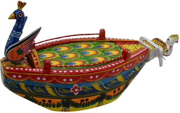 Caya Crafts Wooden Peacock Boat Showpiece Home & Office Table Decor | 8 cm Decorative Showpiece  -  8 cm