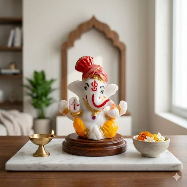 Murtiva decor God Ganesha Idol Small Ganpati Statue Car Dashboard Pooja Home Decor Gift Items Decorative Showpiece  -  7.5 cm