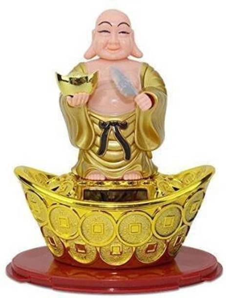 auramini PNOTED Laughing Buddha Hand-Leaf moving continuously because of solar energy Decorative Showpiece  -  15 cm