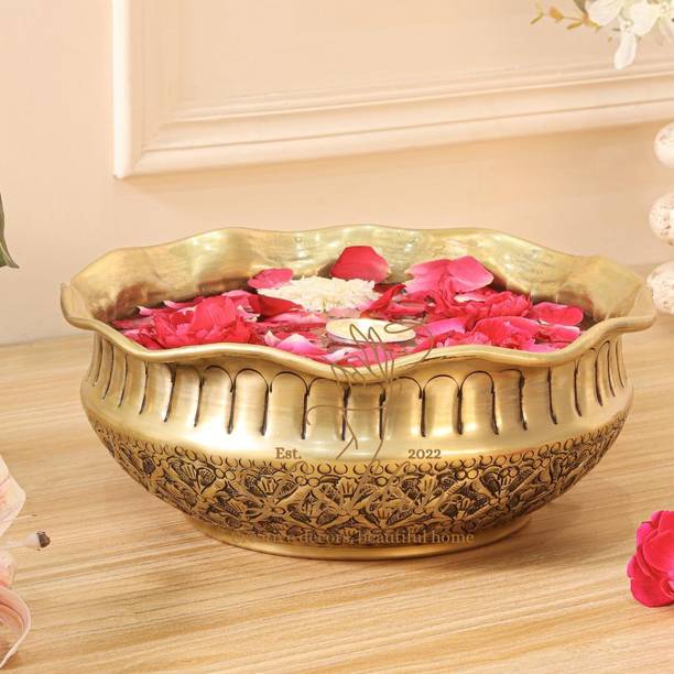 Lushlin Urli Bowl for Diwali Décor with Floating Flowers & Tea Light Candles Decorative Showpiece  -  10 cm
