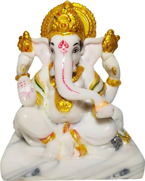 HUBZONES Marble Dust Lord Ganesha Idol God Ganpati / Ganesh Handicraft Statue Decorative Showpiece  -  12 cm