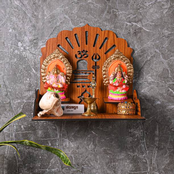 Gojeeva Premium Shiv Ji Carved Pattern Devghar, Set-Top Box Stand Wooden Mandir Temple Decorative Showpiece  -  25.4 cm