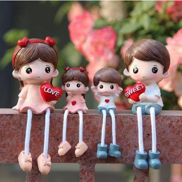 Ke&J Adorable Mom Dad Boy Girl Family Dolls Set for Decoration (4 pcs Pair, 18 CM) Decorative Showpiece - 5 cm