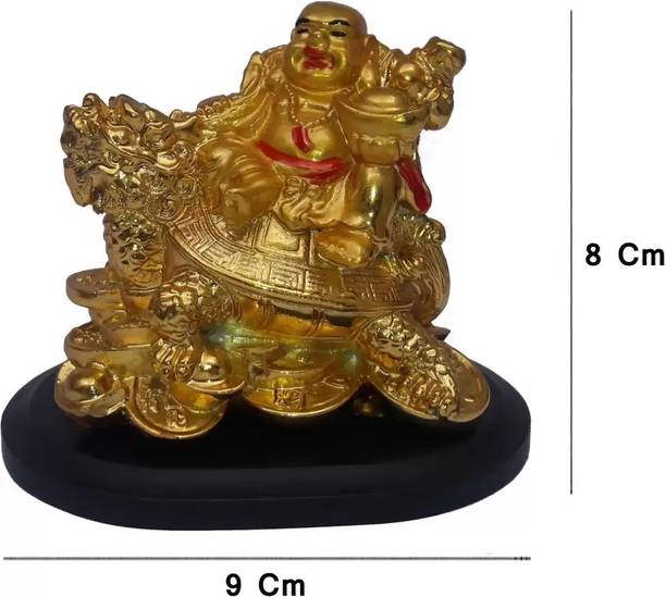 9tees Mart Vastu Fengshui Laughing Buddha Sitting On Dragon With Base For Health, Wealth Decorative Showpiece  -  8 cm