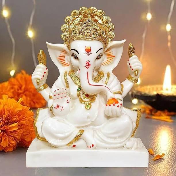 VYOMONLINESTORE Handicraft Marble Dust Ganesh ji murti Diwali Gift/Ganesh Chaturthi 9 Inch Decorative Showpiece  -  25 cm