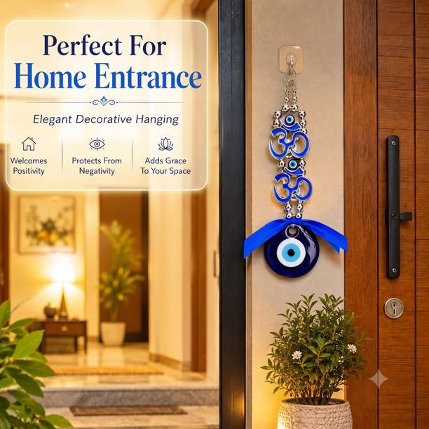 starbhavishaya Double Om Evil Eye Hanging Charm for Car Rear View Mirror, Home Entrance Decorative Showpiece  -  14.5 cm