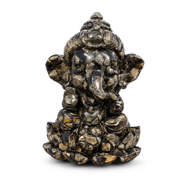 Bhakti Pyrite Ganesha Idol for Good Luck & Prosperity | Natural Ganesh Murti Decorative Showpiece  -  8 cm
