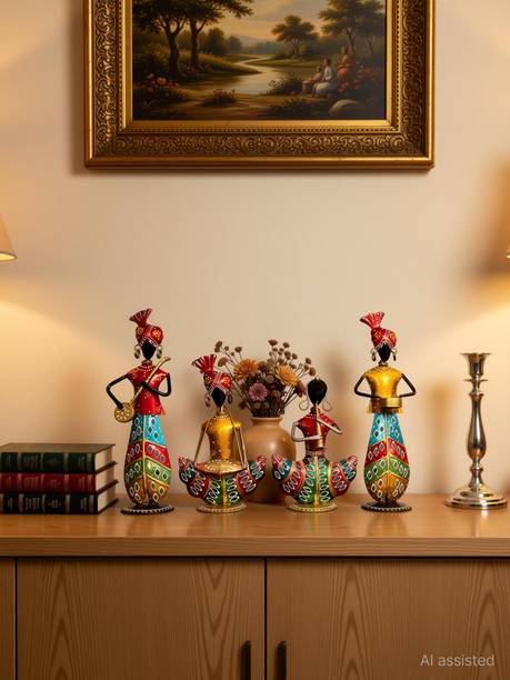 Handicrafy Metal Rajasthani Musician Four piece combo Decorative Showpiece  -  29 cm