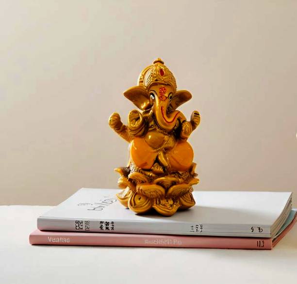 GIFTCITY Gold and Red Ganesh Idol for Home Décor & Pooja Decorative Showpiece  -  8 cm