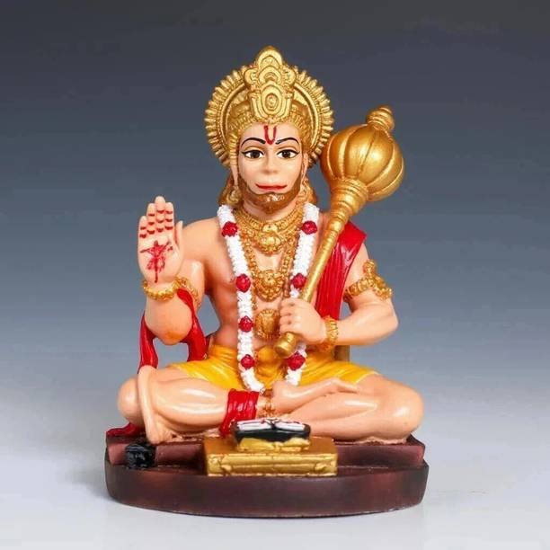 PURZARI Hanuman Ji Murti for Car Dashboard, Idol for Home Pooja with Hanuman Chalisa Decorative Showpiece  -  10 cm