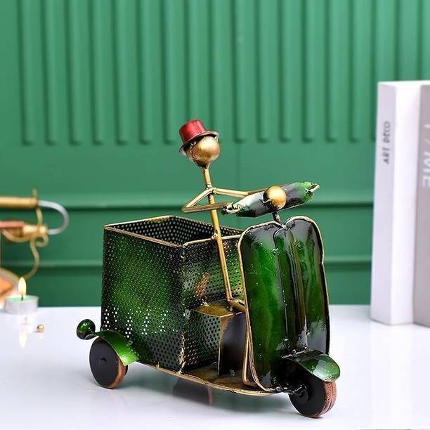 exportiq international Green Vintage Pen Stand with Clock,Desk Organizer for Office & Home Decor Decorative Showpiece  -  24 cm