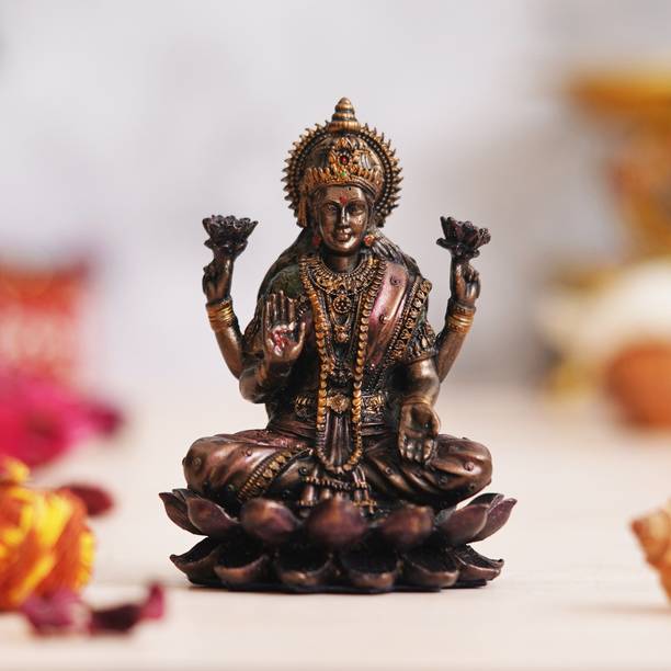 eCraftIndia Polyresin Handcrafted Blessing Goddess Lakshmi Statue on the Lotus Flower Decorative Showpiece  -  10 cm
