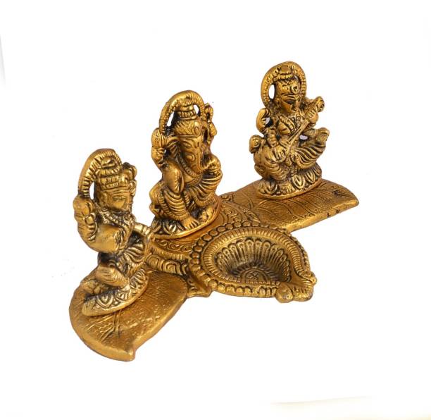 SHRISHA CREATION Decorative Showpiece Idol Laxmi ji, ganesh ji and sarswati ji with Diya Decorative Showpiece  -  15 cm