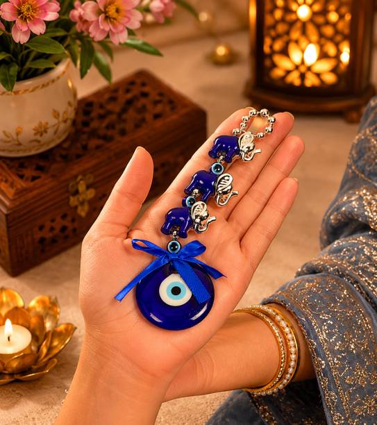 SBBCO DIVINE MAGNET Luxury Triple Elephant Evil Eye Hanging Decorative Showpiece  -  4.1 cm