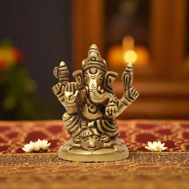 SHANTI Brass Ganesh Idol for Pooja Room, Prayer Room, Home, Office Decorative Showpiece  -  6.2 cm