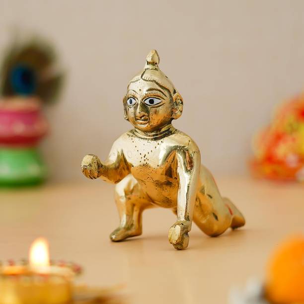 eCraftIndia Brass Little Bal Krishna Idol Statue for Home Temple (Size 5) Decorative Showpiece  -  10 cm