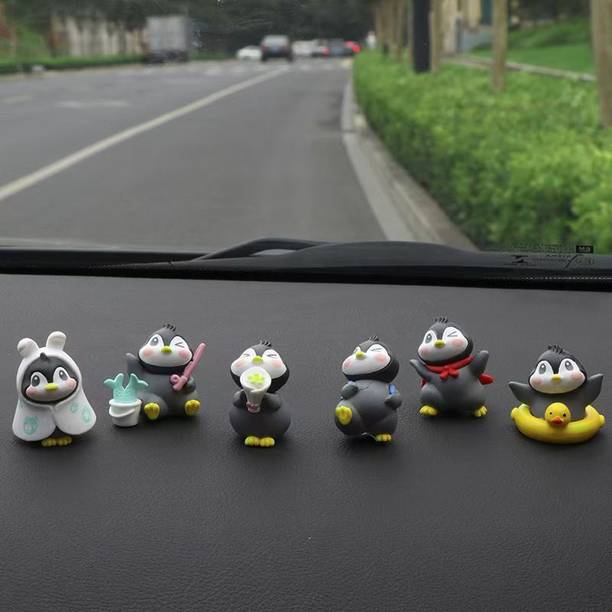 LAVITRA Car Dashboard 6Pack Mini Cute Penguin Figures Office Desk Decoration Dashboard Decorative Showpiece  -  5 cm