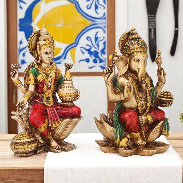 ANI DIVINE Handcrafted Laxmi Ganesh Murti Spiritual Showpiece for Pooja Room, Mandir Decorative Showpiece  -  17 cm