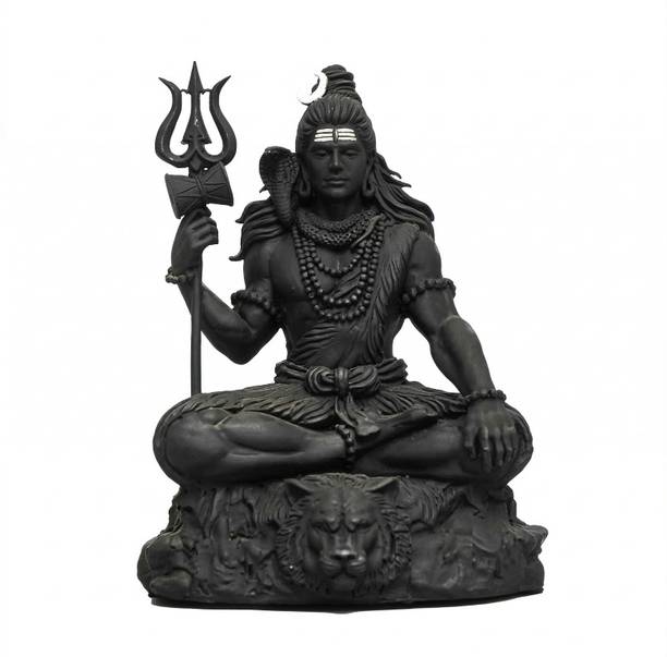 Tiny Shiny Adiyogi Shiv Ji Idol Matte Black for Pooja Car Dashboard Home Office & Gift Decorative Showpiece  -  9 cm