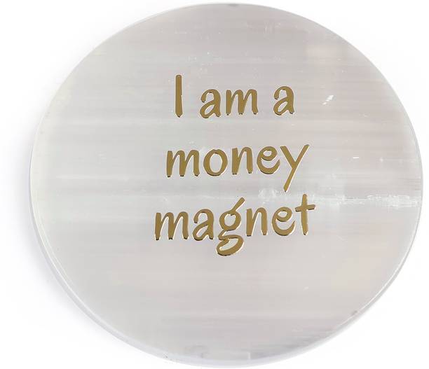 REIKI CRYSTAL PRODUCTS Natural Selenite I am Money Magnet Design Crystal Stone Charging Palte Decorative Showpiece  -  1 cm