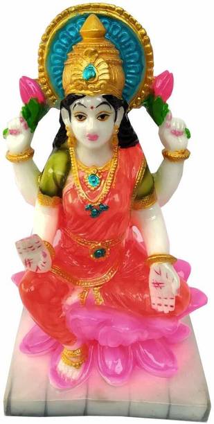 Rudram Arts Marble Dust Goddess Laxmi Idol Lakshmi Murti Statue Decorative Showpiece  -  18 cm