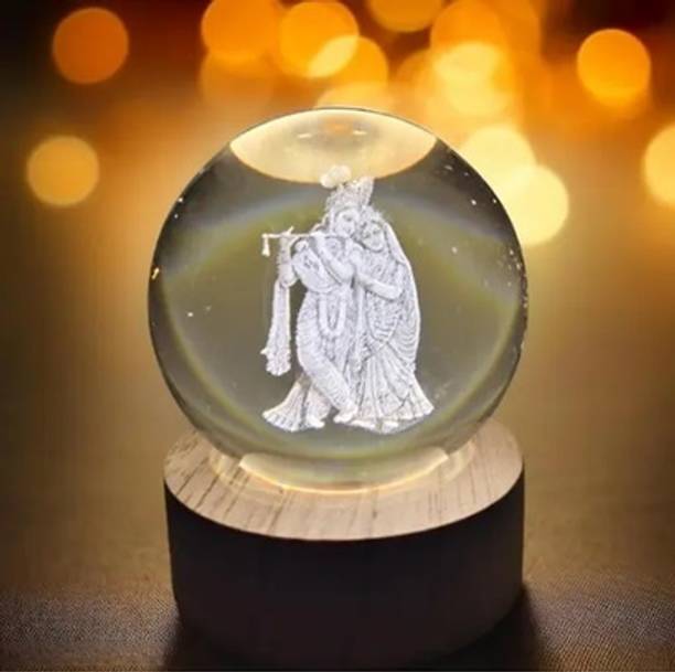 PAYSTORE Premium Radha Krishna 3D Crystal Ball Night Light with USB Power-spiritual gift Decorative Showpiece  -  10 cm