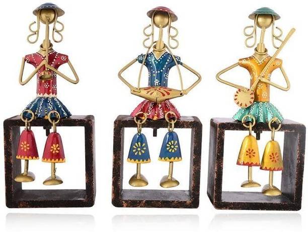 THE KUTIR Handcrafted Metal Lady Sculpture on Stool Modern Tabletop Decor Figurine Decorative Showpiece  -  33 cm