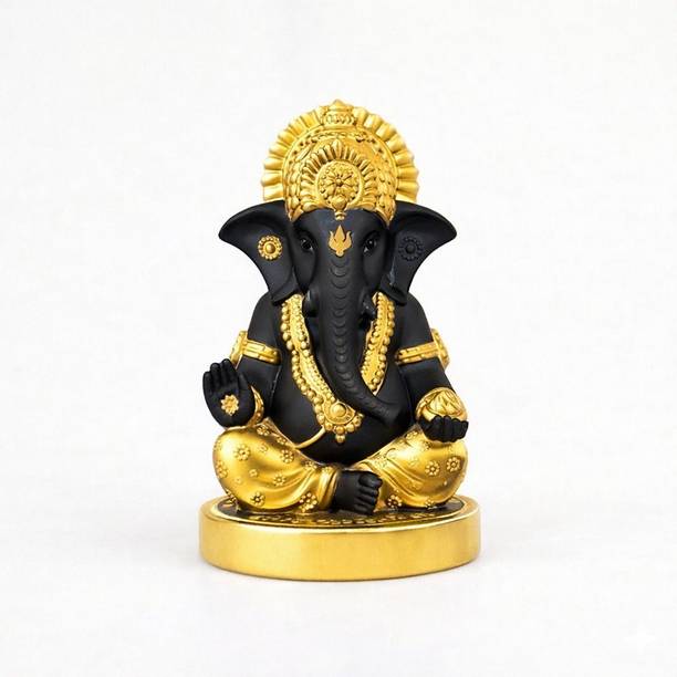 Surecarto Ganesh Black Gold Idol Decorative Showpiece  -  10.2 cm